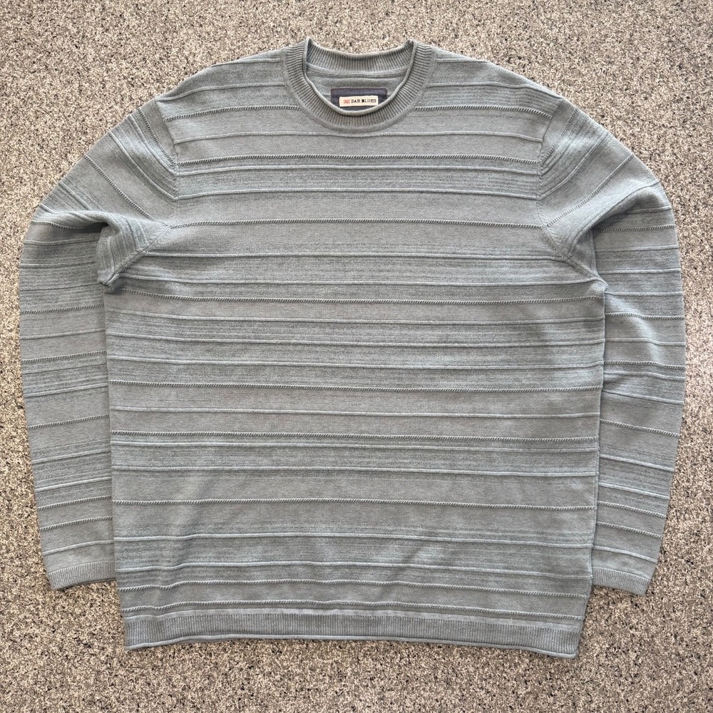 32 Bar Blues Sweater Mens L Long Sleeve Green Knit Cotton Textured
